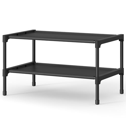 SONGMICS Shoe Rack, Space-Saving, Entryway, Metal Frame | Space-Saving Shoe Storage Organizer, Non-Woven Fabric Shelves, ULSH012BH01 - color: Ink Black, size: 2 Tiers (16.5"W)