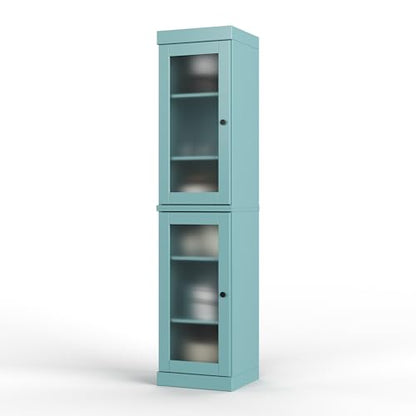 Solid Wood Kitchen Pantry Cabinet w/Frosted Glass Doors - Narrow Storage Cabinet - 16.5" Wide x 71.5" Tall - Aqua, Adjustable Shelves, 100% Eco-Friendly Wood, Modular Cabinets - color: Aqua, style: Frosted Glass Doors