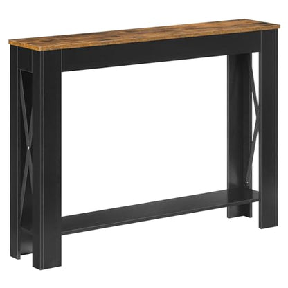 Farmhouse Console Table, 39.4'' Small Narrow Entryway Table, Wood Couch Table Behind Sofa with Storage Shelf, Slim Farmhouse Hallway Table for Hallway, Foyer, Black and Rustic Brown CT34BR - color: Black + Rustic Brown