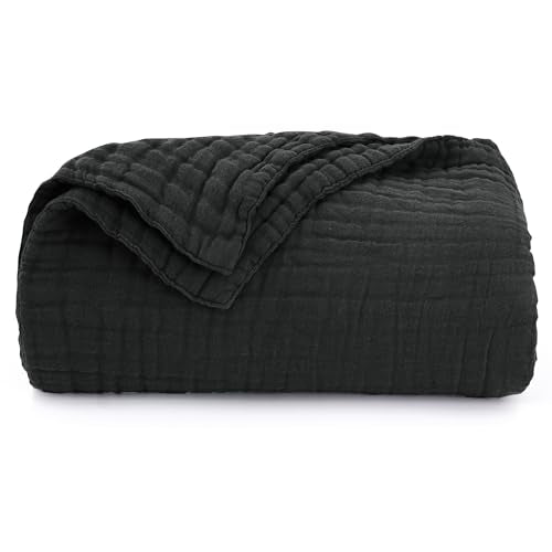 Love's cabin 100% Cotton Muslin Blanket, 6 Layer Lightweight Breathable Gauze King Size Blanket 108 x 90 Inches, Soft Summer Blanket for Bed, Black - color: Black, size: King(108"x90")