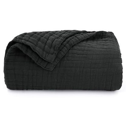 Love's cabin 100% Cotton Muslin Blanket, 6 Layer Lightweight Breathable Gauze King Size Blanket 108 x 90 Inches, Soft Summer Blanket for Bed, Black - color: Black, size: King(108"x90")