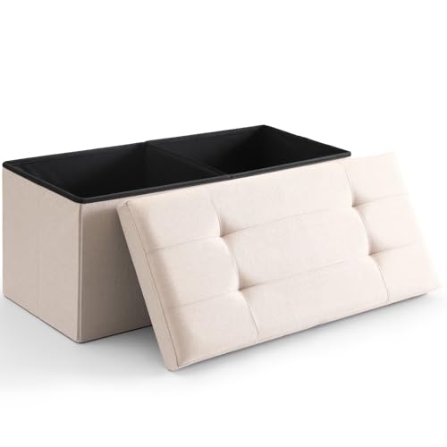 Storage Ottoman Bench Foldable Footrest Foot Stool, 30" Fabric Cream | Small Ottoman Foot Rest Seat Shoe Bench Flip-Top forliving Room End of Bed Bedroom Couch Dorm, 80L Folding Upholstered Chair - color: Beige, size: 13"D x 30"W x 13"H