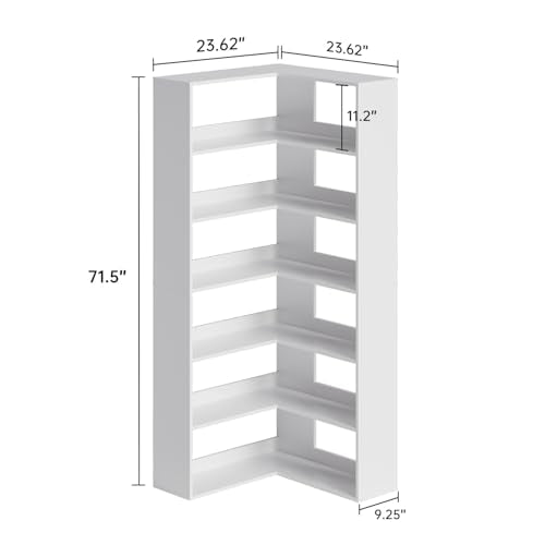 MXV 71.5" Tall L-Shaped Corner Bookshelf, 6-Tier 23.6" Wide Wooden Bookcase with Storage Organizer, Display Shelf for Home, Office, Living Room (23.6") - size: 23.6"