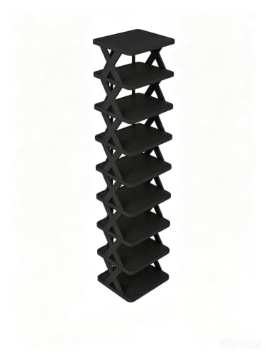 9 Tier Narrow Vertical Shoe Rack Black Space-Saving DIY Stand | Free Standing, Entryway & Closet Use, Quick Assembly, Sturdy Structure, Easy to Clean