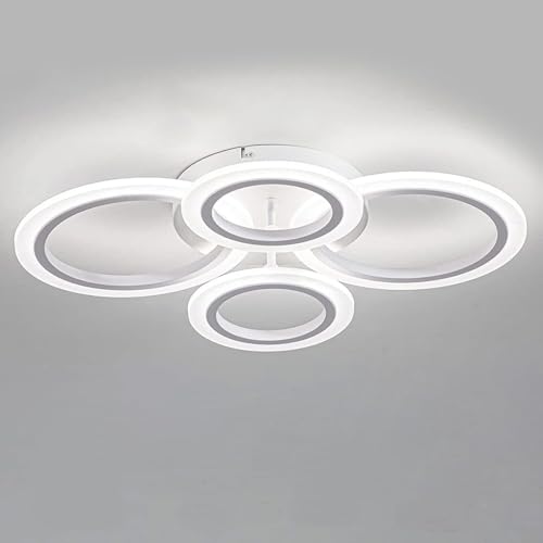 Shine LUEST 34W LED Ceiling Light with Remote, 3000-6000K Dimmable Modern Flush Mount Ceiling Lighting Fixture White 4 Rings Round Chandelier Ceiling Lamp for Small Room, Bedroom - color: White, 4 Rings