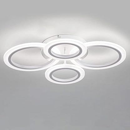 Shine LUEST 34W LED Ceiling Light with Remote, 3000-6000K Dimmable Modern Flush Mount Ceiling Lighting Fixture White 4 Rings Round Chandelier Ceiling Lamp for Small Room, Bedroom - color: White, 4 Rings