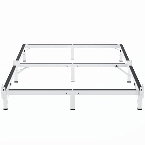 MAF Metal Bed Frame King 8 Inches for Box Spring, 9-Legs Support Basics | Foldable Design, Tool-Free, Metal Bed Base, Headboard Attachable, Double Triangular Support, Easy Assembly, Noise Free, White - color: White, size: King