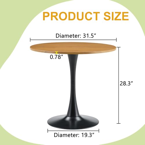 31.5" Round Dining Table, Mid-Century Modern Tulip Table with Thickened Tabletop & Metal Pedestal, Circle Bistro Table for Kitchen, Small Places, Apartments, Cafe - color: Wood, size: 31.5" dining table