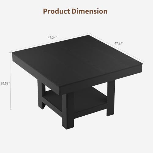GarveeHome Square Dining Room Table for 4-6 People, Heavy Duty 350Lbs Kitchen Table with 2-Tier Storage, Waterproof Wooden Dinner Table with Sturdy Triangle Legs, Black. - color: Black