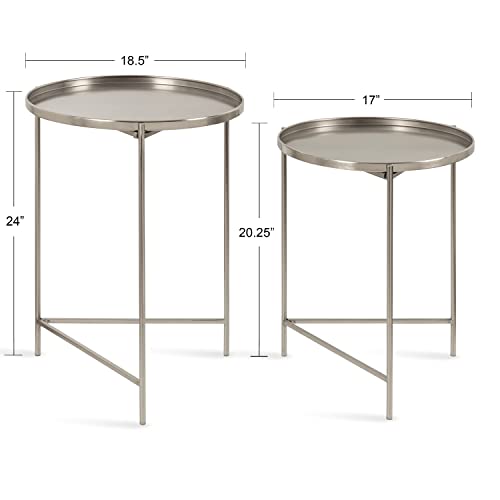 Kate and Laurel Ulani Modern Nesting Side Table; Set of 2; Silver; Sophisticated End Tables for Storage and Display - color: Silver