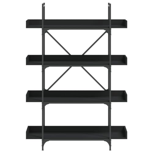4-Tier Industrial Bookcase, 39.4 inch Metal Frame Bookshelf with Engineered Wood Shelves, Open Storage Book Rack for Living Room, Office, Black - color: Black 15