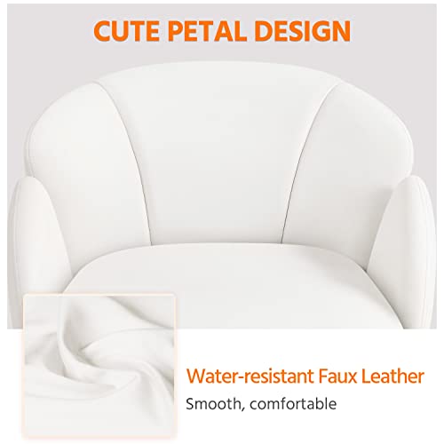 Yaheetech White Petal Faux Leather Makeup Vanity Desk Chair, Swivel Wheels | Easy-clean faux leather cushioned seat fits makeup vanity, nail salon or office desks; adjustable height, swivel, fast setup. - color: White