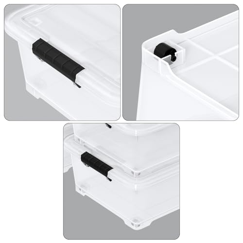 20 Quart Stackable Plastic Underbed Storage Bins with Lid, 4-Pack | Clear Flat Underbed Storage Containers Boxes with Wheels - size: 20 Quart
