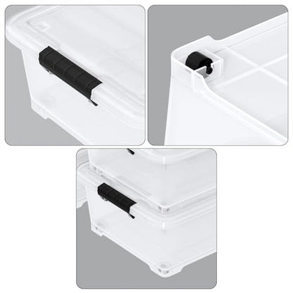 20 Quart Stackable Plastic Underbed Storage Bins with Lid, 4-Pack | Clear Flat Underbed Storage Containers Boxes with Wheels - size: 20 Quart
