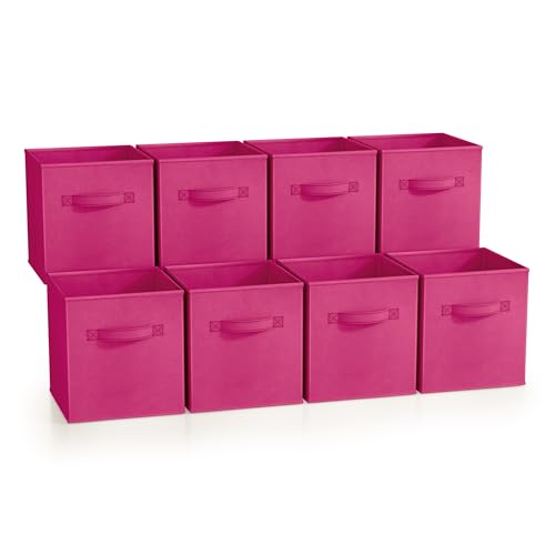 Sorbus Fabric Storage Cubes - 8 Foldable Storage Bins for Organizing Pantry, Cubbies, Toy Box - Clothes Storage & Closet Organizer - 11 Inch Collapsible Cube Baskets for Shelves with Handle - color: Pink 8 Pack, size: 11 Inch