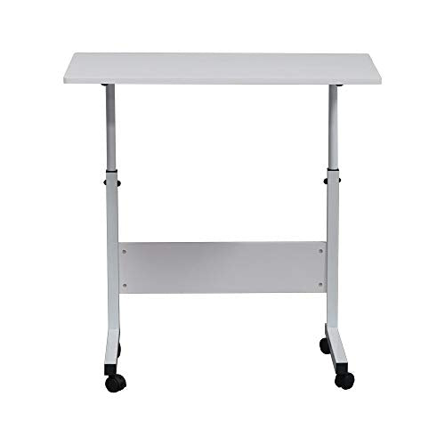 Sofa Side Table C Shaped End Table with Wheels, Rolling Bedside Laptop Table Snack Table TV Tray, Height Adjustable, Wooden Top & Metal Frame (White) - color: White, 31.5"