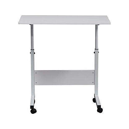 Sofa Side Table C Shaped End Table with Wheels, Rolling Bedside Laptop Table Snack Table TV Tray, Height Adjustable, Wooden Top & Metal Frame (White) - color: White, 31.5"