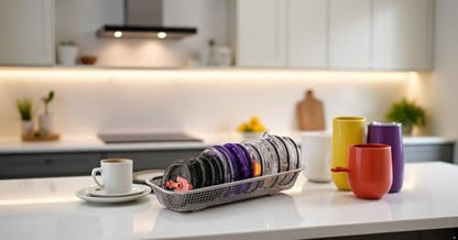 4Pack Stainless Steel Tumbler Cup Lid Organizer Inside Cabinet, Mason Jar Lid Holder, Rectangular Basket for Storage of Silverware, Chopsticks, straws and Utensils - style: SilverModern-4pack