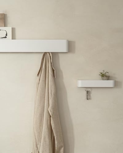 Kazai. Key Holder for Wall 'Tone' | Minimalist Key Hooks Design from Berlin | Modern Key Hanger with Metal Shelf | Key Hook Wall Mounted as Hallway Furniture | White - color: White