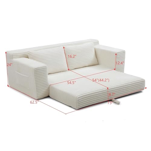 73" Corduroy Cloud Loveseat Sofa, 2-in-1 Convertible Sleeper Sofa Bed with Memory Foam, No-Assembly Sofa-in-a-Box for Small Spaces Living Room/Apartment/Office (Beige) | Corduroy - color: Beige