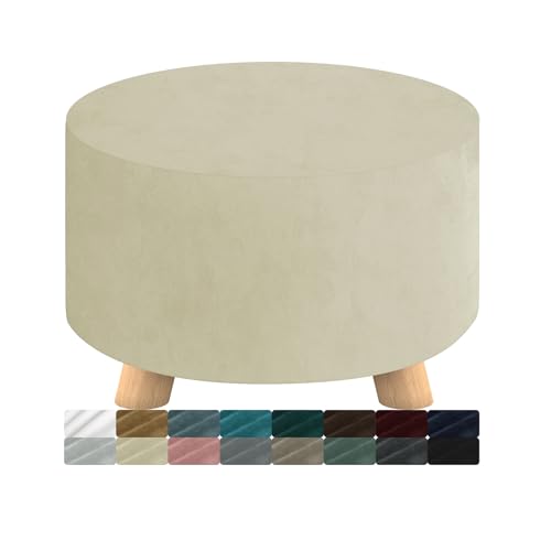 MAXIJIN Velvet Ottoman Slipcover - Round Foot Stool Cover - Thick Washable Beige Medium Size - color: Beige, size: 14"D x 14"W x 15"H