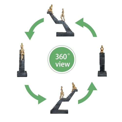 Modern Staircase Sculpture, Gold Figures on Black Steps - color: ‌"dual Gold"‌