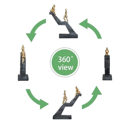 Modern Staircase Sculpture, Gold Figures on Black Steps - color: ‌"dual Gold"‌