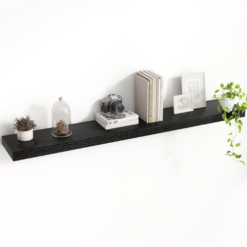 Acovy 48 Inch Floating Shelves, 8 Inch Deep Floating Shelves for Wall, Hanging Shelf with Invisible Brackets, Deep Shelves for Bathroom, Bedroom, Living Room, Black, Set of 1 - color: Black, size: 8"Wx48"L-1pc
