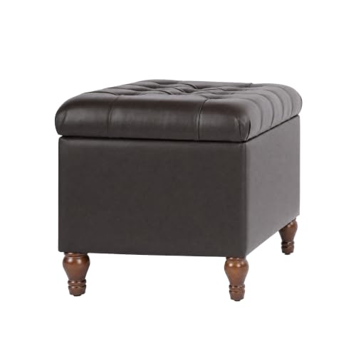 Spatial Order 24" Medium Tufted Storage Ottoman - Espresso Brown Faux Leather - color: Espresso Brown Faux Leather
