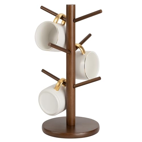 MyLifeUNIT Mug Holder Tree, Coffee Cup Holder with 6 Hooks (Brown) | Anti-slip padded bottom, space-saving compact design, easy air drying, sturdy tip-resistant structure - color: Brown