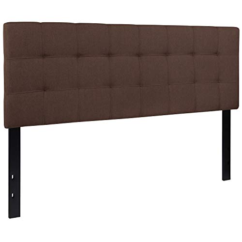 EMMA + OLIVER Dark Brown Queen Quilted Tufted Headboard | Adjustable Bed Rail Slots, Fabric Upholstered - color: Dark Brown, size: Queen