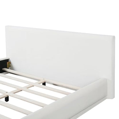 Merax Modern Queen Upholstered Bed Frame with Wingback, Soft Velvet Low Platform Bed, No Box Spring Needed, Easy Assemble, White - color: White, size: Queen