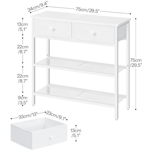 HOOBRO 29.5" Narrow Console Table with 2 Fabric Drawers, Sofa Table, Small Entryway Table with 3-Tier Storage Shelves, Behind Couch Table, for Living Room, Hallway, White WW72XG01G1 - color: White