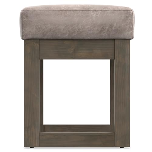 SIMPLIHOME Milltown 27" Wide Tweed Rectangle Ottoman in Ebony | Distressed grey taupe, contemporary ottoman with a cushioned seat for bedroom seating; footstool, footrest or bench. - color: Distressed Grey Taupe, style: Small Ottoman Bench