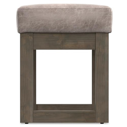 SIMPLIHOME Milltown 27" Wide Tweed Rectangle Ottoman in Ebony | Distressed grey taupe, contemporary ottoman with a cushioned seat for bedroom seating; footstool, footrest or bench. - color: Distressed Grey Taupe, style: Small Ottoman Bench
