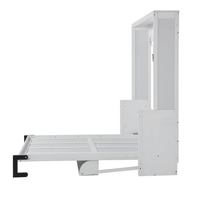 SOFTSEA Queen Size Murphy Wall Bed Frame with Desk, White | Space-Saving Hidden Wall Bed with Desk, Gas Struts, Vertical Murphy Bed Cabinet for Guest Room Home Office - color: White Black