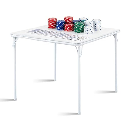 Square Folding Table 32x32 Small Card Table Foldable - White | Vinyl Top Padded Table with Collapsible Leg for Dining Mahjong Bridge 4 Players - Wheelchair Accessible - color: White