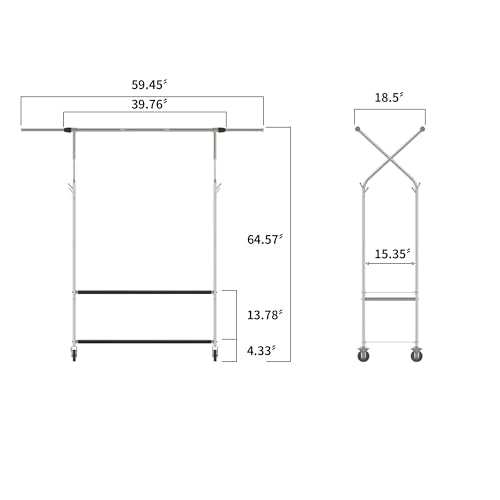 HAPPY CHEERS Heavy Duty Clothes Rack,Double Rods Clothing Rack for Hanging Clothes,Rolling Clothing Racks with Wheels,Metal Garment Rack for Bedroom Laundry Living Room,Silver | Double Rods Clothing Rack for Hanging Clothes, Rolling Clothing Racks with Wh
