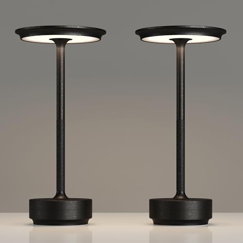 TBBGA 2 Pack Rechargeable Table Lamps Cordless, 5000mAh Outdoor Table Light | 3 Color Stepless Dimming Portable LED Table Lamp with Memory Function, for Home/Dinner/Patio/Restaurant.(Diamond Black) - color: Diamond Black-2