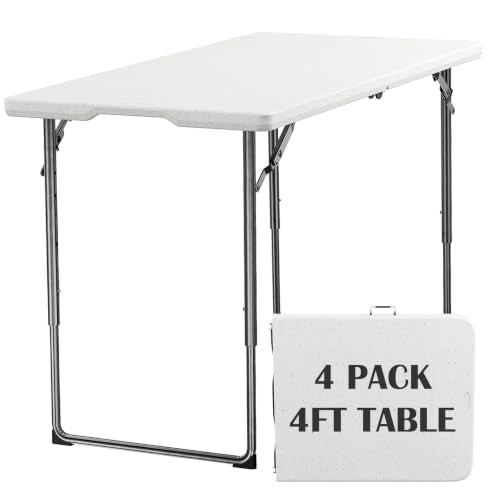 4FT Folding Table Adjustable Height Table (White, 4 Pack) - color: White, size: 4FT-4pack