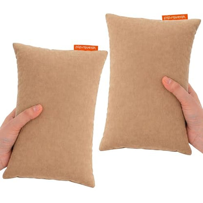 Pipsqueak Microfiber Pillow - Small, Mini, Tiny - 11 x 7 in - Perfect for Travel, Cars, Airplanes, Camping, Dogs, Toddlers, Kids, Lumbar, Knees and Neck - Ages 2 Yrs and Up - color: Khaki, size: 2 Pack, style: Non-Personalized