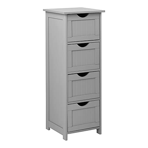 Bonnlo Skinny Bathroom Floor Storage Cabinet, 12 Inch Wide Deep Small Storage Organizer with 4 Drawers, Wooden Modern Grey Thin Free Standing Tower Cabinet w/ 4 Cute Drawers for Bathroom, Living Room - color: Grey