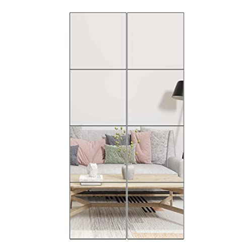 Full Length Mirror Tiles, 10" x 10" x 8PCS Frameless Wall Mounted Mirror | Square Large Wall Mirror Tiles for Home Gym, Bedroom, Door, Bathroom, Frameless Mirror Sets - size: 10"x10"-8pcs