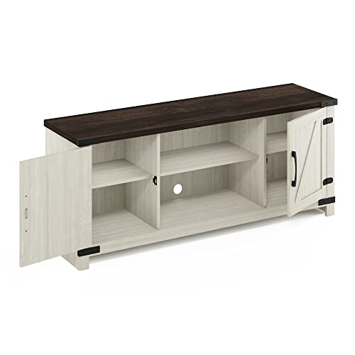 Furinno Jensen Farmhouse Barn Door Living Room TV Stand with Storage Cabinets for TV up to 70 Inch, Ebony/White Wash - color: Ebony/White Wash
