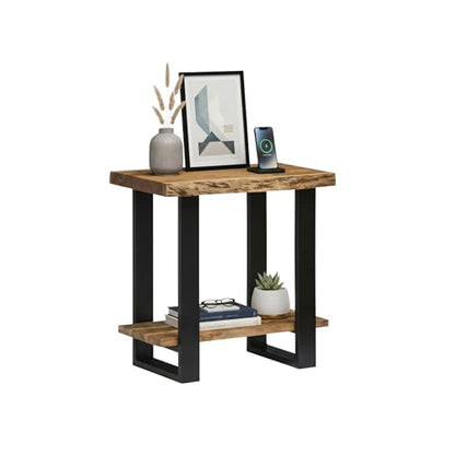 Alaterre Furniture Alpine 2-Tier End Table with Storage Shelf, 27”x17”x27” | Solid Acacia Wood Side Table with Live Edge Design and Metal Frame, Modern Nightstand or Accent Table for Living Room - size: 27"W 2-Tier