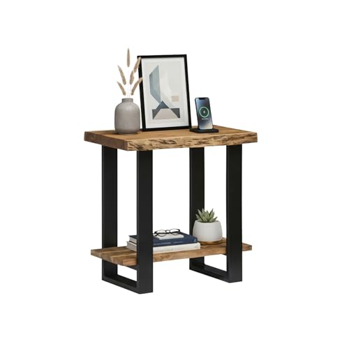 Alaterre Furniture Alpine 2-Tier End Table with Storage Shelf, 27”x17”x27” | Solid Acacia Wood Side Table with Live Edge Design and Metal Frame, Modern Nightstand or Accent Table for Living Room - size: 27"W 2-Tier