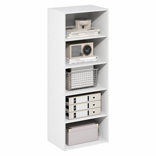 Furinno Basic Book Shelf, 5-Tier Bookshelf, Storage Organizer Bookcase with Open Shelf, 11 x 17 x 44, for Living Room, Bedroom, Home Office, White - color: White, size: 5-Tier, 11 x 17 x 44