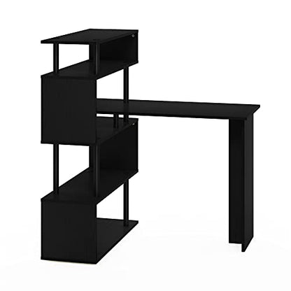 Furinno Classic Desk, 40" Wide L-Shape Gaming Desk, Computer Desk, Writing Desk with 5-Tier S-Shaped Side Shelves for Home Office, Study Room, Dorm, Bedroom, Americano - color: Americano/Black, style: 5-Tier Side Shelves