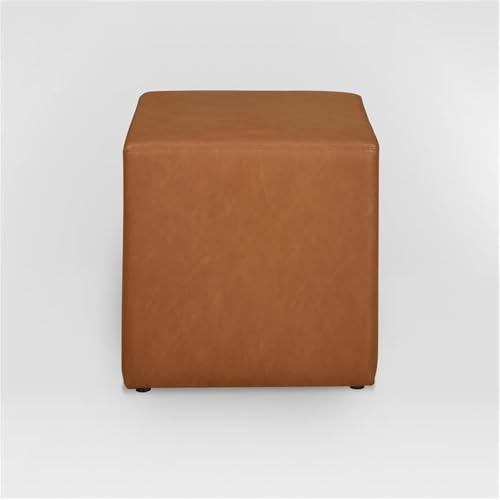 Studio Living Warren 18" Cube Ottoman, Urban Transitional, Fully Assembled, Vegan Leather Fabric, Carmel - color: Caramel