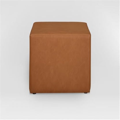 Studio Living Warren 18" Cube Ottoman, Urban Transitional, Fully Assembled, Vegan Leather Fabric, Carmel - color: Caramel